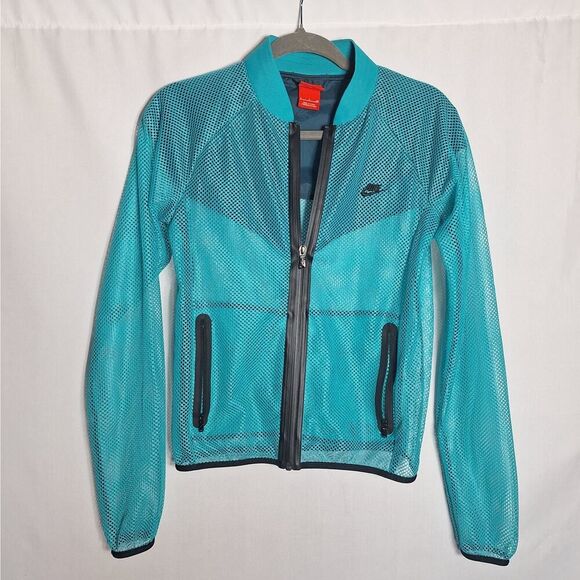 Nike Womens Mesh Logo Jacket Cover Up Teal Long Sleeve Sheer Active Small P - Picture 1 of 10